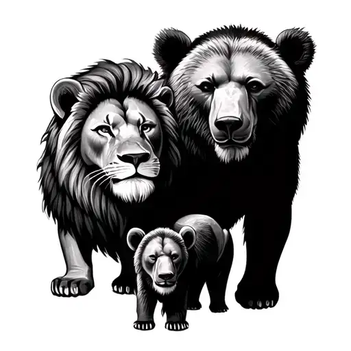 lion and bear - father and son tattoo design idea