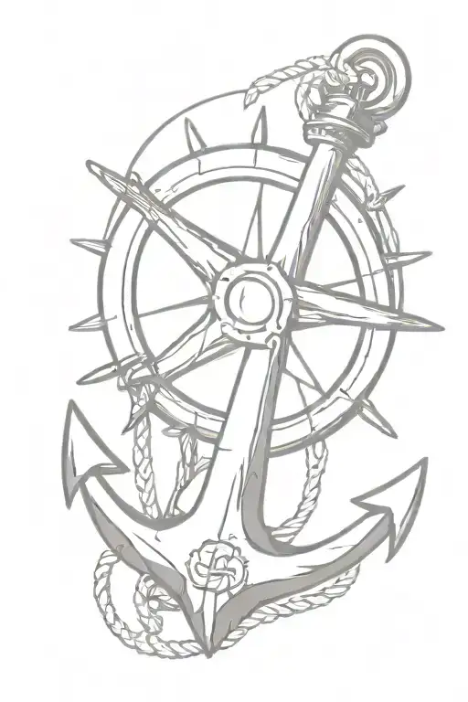Lighthous anchor steeringwheel kompas dengan peta vintage tattoo design idea