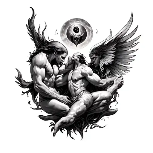 heaven and hell fight tattoo design idea
