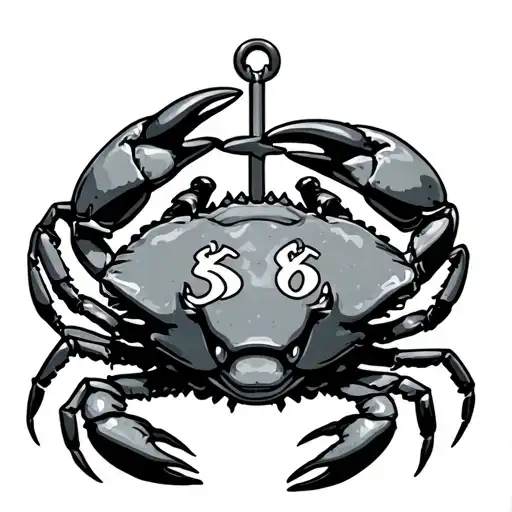 crab with 69 cancer symbol with anchor going through  tattoo design idea