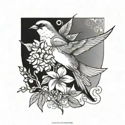 swallow holding a branch of coffee beans tattoo design idea