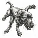 replace John McClane's face with that of a black Labrador retriever in the iconic image of McClane crawling through duct tattoo design idea