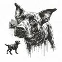 replace John McClane's face with that of a black Labrador retriever in the iconic image of McClane crawling through duct tattoo design idea