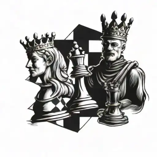 chess board king and queen tattoo design idea