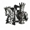 chess board king and queen tattoo design idea