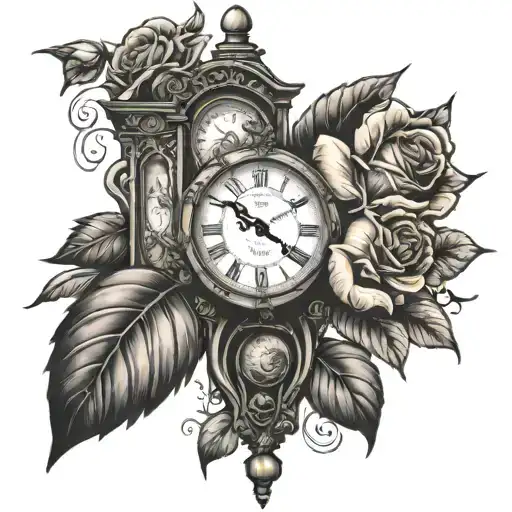 Grandfather clock with a rose tattoo design idea