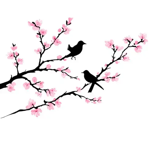 birds and cherry blossom tree tattoo design idea
