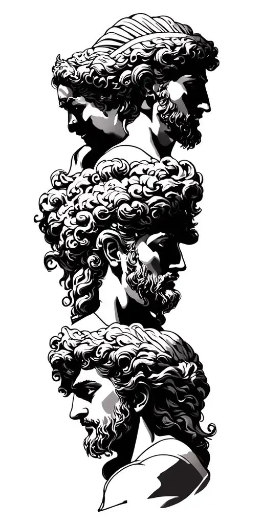 Hephaestus and Athena and Hermes and Odysseus and posidon and Apollo and Artemis and Ares tattoo design idea