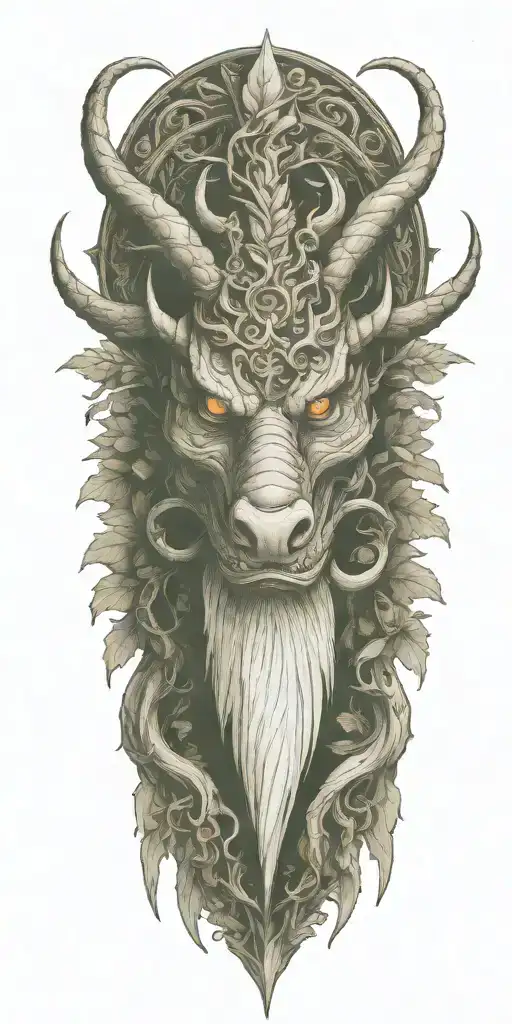 wood dragon, wise, kind and intelligent intertwined with forest elements tattoo design idea