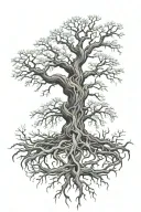 dead yggdrasil tree with long roots tattoo design idea