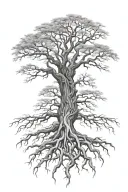 dead yggdrasil tree with long roots tattoo design idea
