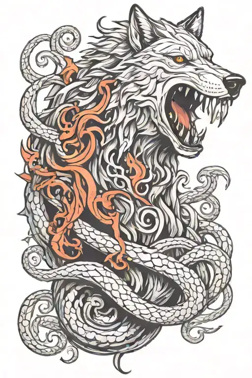 wolf and tentacles wrapping tattoo design idea