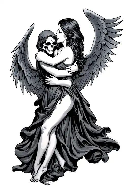 Reaper hugs angel tattoo design idea