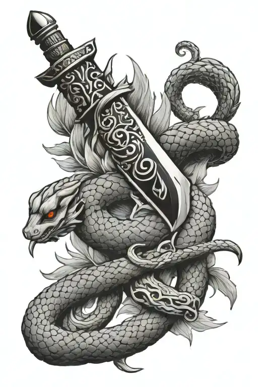 Korean dagger and snake coiled tattoo design idea