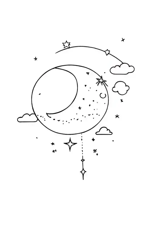 moon, cloud, shooting star tattoo design idea