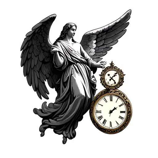 orthodox guardian angel with 3 clocks side by side tattoo design idea