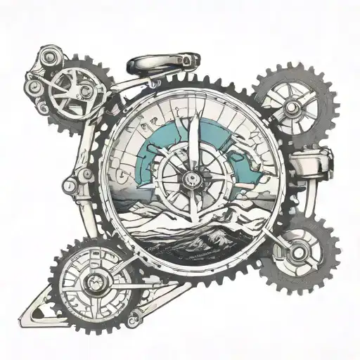 compass card inside a bike cassette with mount everest on north tattoo design idea