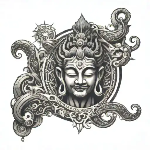 An abstract tattoo featuring Hindu gods intertwined with japanese irezumi tattoo design idea