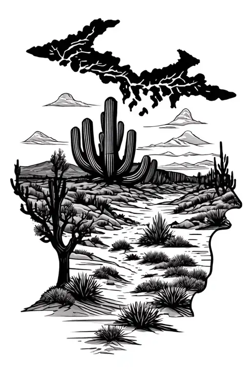 Michigan and Arizona desert landscape tattoo design idea