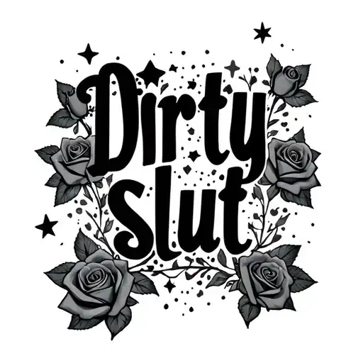 "Dirty slut " Roses and stars forming tattoo design idea
