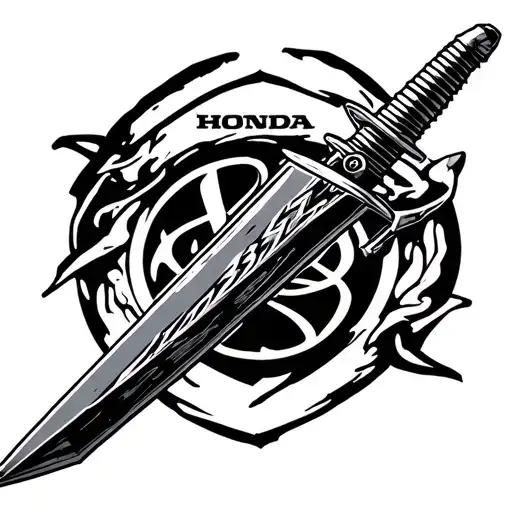 a dagger with the brand honda on it simple stick and poke style 2d tattoo design idea