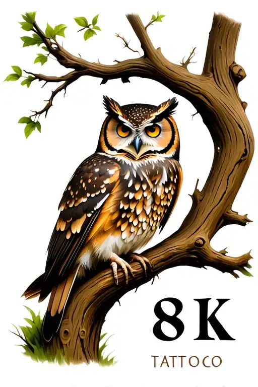 Owl sitting on an old tree tattoo design idea