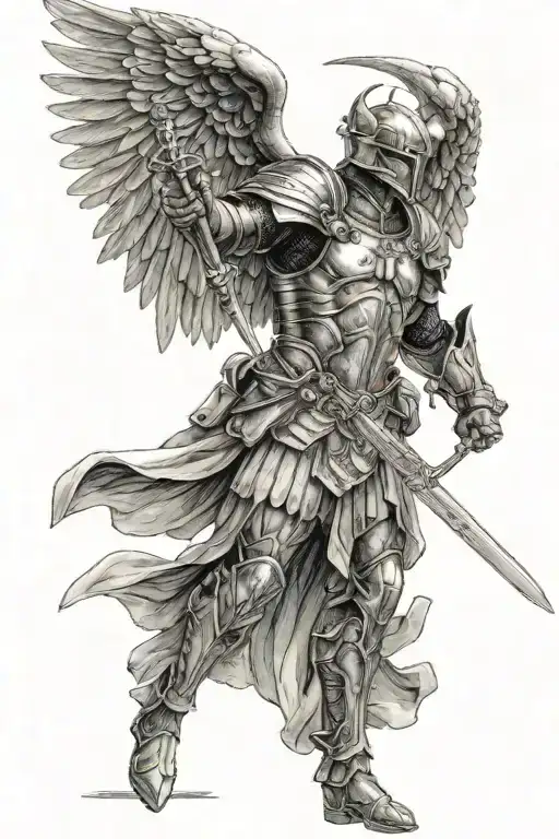archangel michael full armor holding a sword tattoo design idea