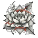 a bow and arrow wrapped around a red string and lotus tattoo design idea