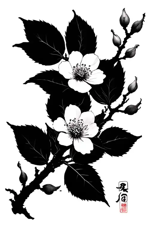 korean plum blossom branch tattoo design idea