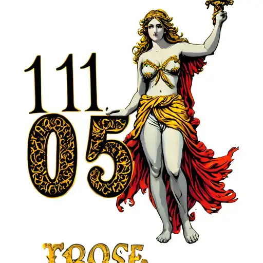 aphrodite goddess holding number 11 and number 05 tattoo design idea