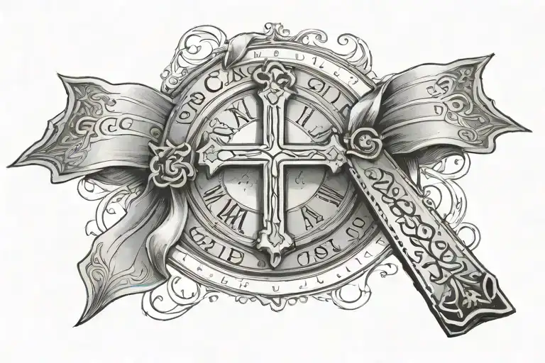 roman numerals with a cross and bible verse written tattoo design idea