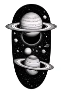 warlock solar system with saturn getting sucked by a black hole tattoo design idea