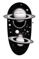 warlock solar system with saturn getting sucked by a black hole tattoo design idea