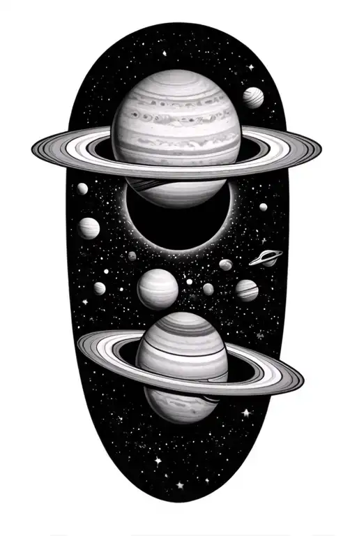 warlock solar system with saturn getting sucked by a black hole tattoo design idea