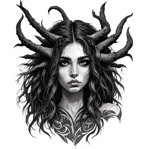 female Leshy tattoo design idea