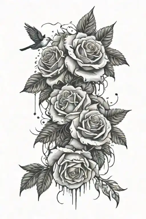 thunderstorm, roses and some kind of animal silhouettes tattoo design idea