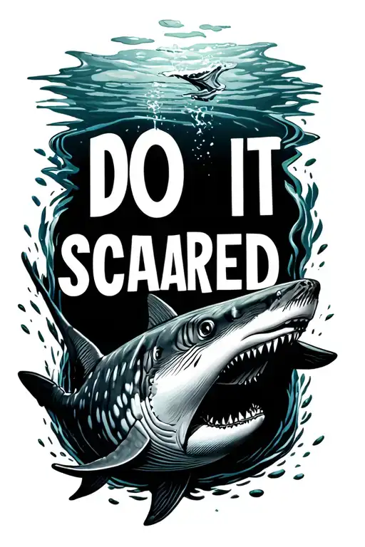 Outline of a whale shark with the words "Do it scared"  tattoo design idea