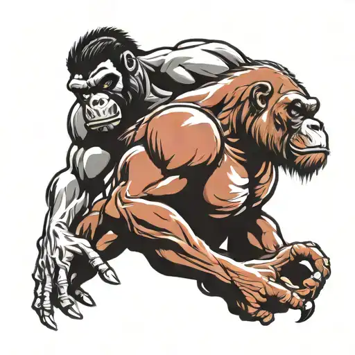 raging bull fighting a gorilla face tattoo design idea