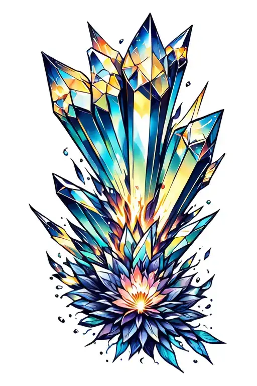 crystal formation erupting tattoo design idea