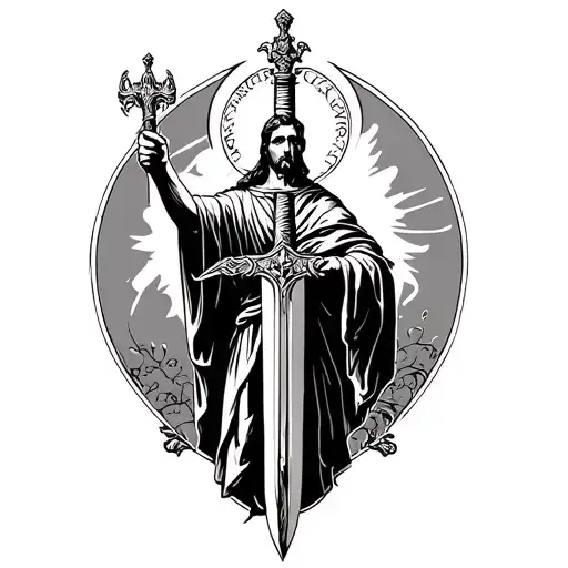 saint raphael with sword tattoo design idea