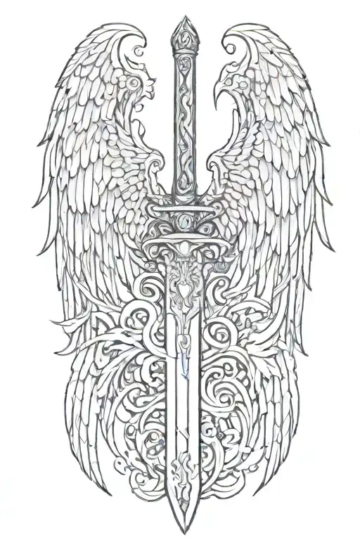 sword with wing tattoo design idea