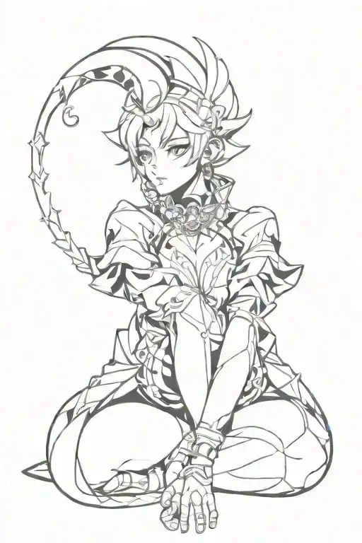 Harlequin from Genshin Impact tattoo design idea