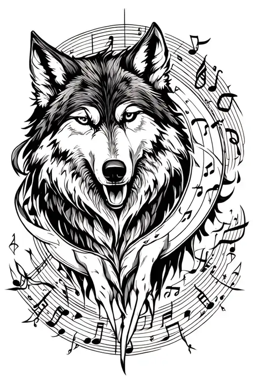 Wolf Luna claws with musical notes tattoo design idea
