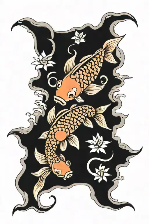 2 koi fish with sun tattoo design idea