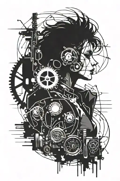 woman siluette movie reel cyber punk rock inspired tattoo design idea