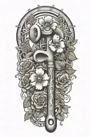 pipe wrench with roses and clovers tattoo design idea