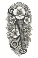 pipe wrench with roses and clovers tattoo design idea