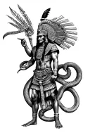 Mayan warrior with snake intertwined tattoo design idea