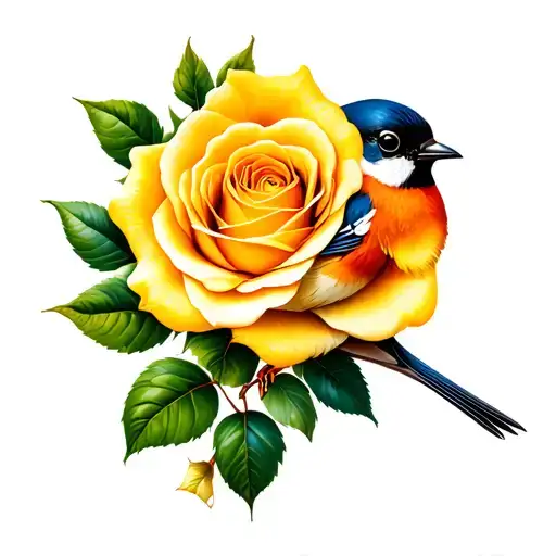 yellow rose and a robin bird tattoo design idea