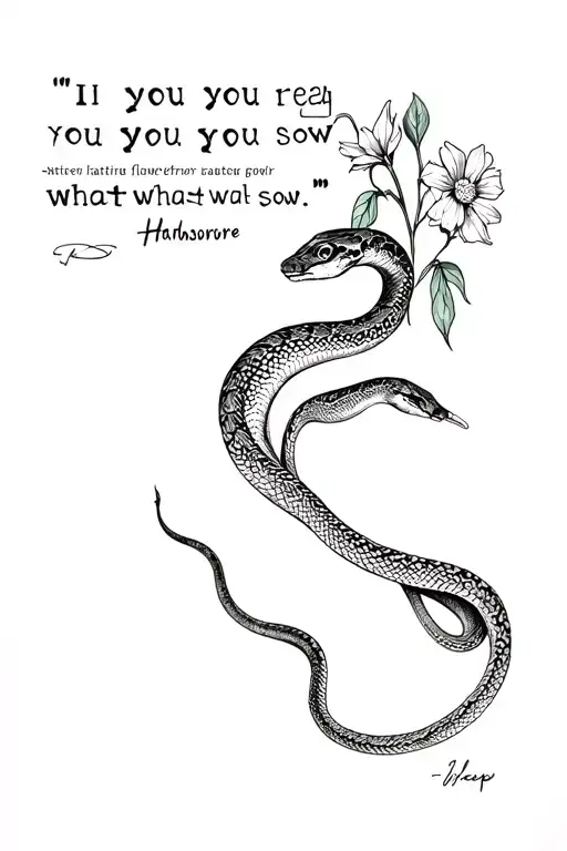 A back piece with a snake native to Missouri, Hawthorne flowers and the quote “you reap what you sow” tattoo design idea